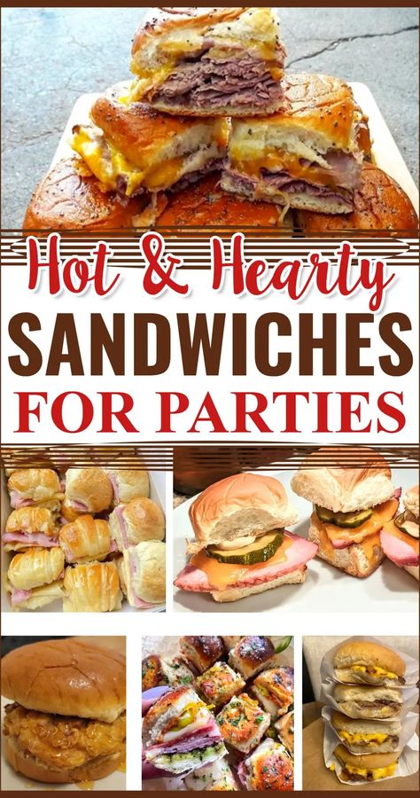 hot sandwiches for parties and party platters - easy appetizers for a party make ahead simple appetizer ideas homemade Finger Sandwiches For A Crowd, Sandwiches For Parties, Seasonal Appetizers, Sandwiches For A Crowd, Easy Appetizers For A Party, Party Sandwiches Recipes, Appetizers For A Party, Hearty Sandwiches, Hot Sandwiches