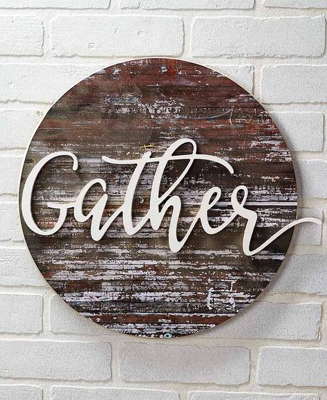 Gather Wall Medallion, Decorate A Wall, Gather Sign, Haunted House Decorations, Board Signs, Wooden Circle, 3d Cnc, Farmhouse Decoration, Wall Art Plaques