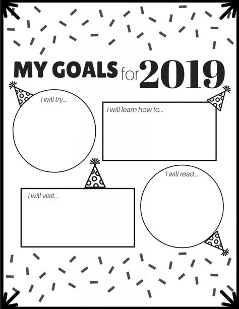 New Year Resolution Worksheet for Kids New Years Resolution Kids, Free Goal Printables, Kids New Years Eve, New Year Coloring Pages, Social Service, Kids Goals, Year Goals, New Years Traditions, Goals Worksheet