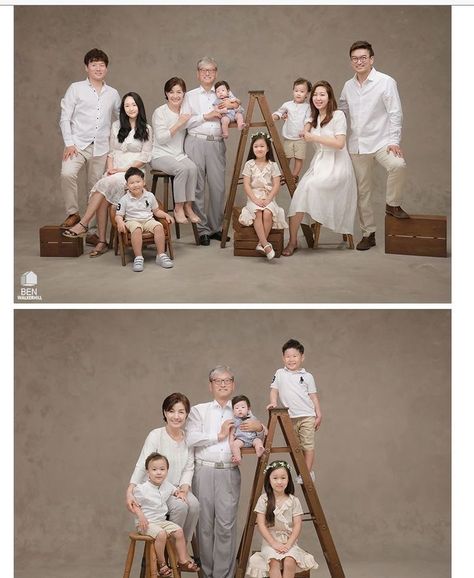 Extended Family Studio Portraits, Korean Family Photoshoot Studio, Big Family Photoshoot Studio, Photo Wisuda Studio Keluarga, Family Portrait Outfits Studio, Big Family Photoshoot Ideas, Family Photo Outfits Studio, Korean Family Photoshoot, Big Family Photoshoot