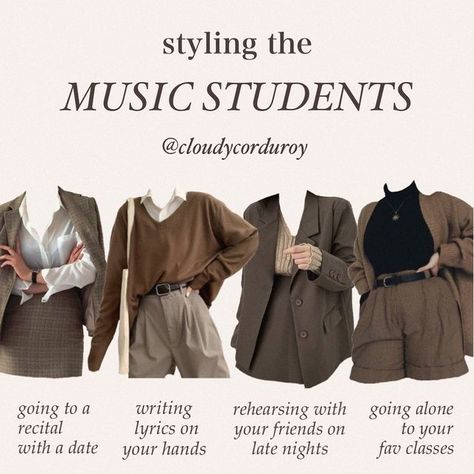 Music Major Outfits, Music Student Aesthetic Outfit, Music Student Outfit, Musician Aesthetic Outfits, Music Student Aesthetic, Bookworm Outfits, Psychiatrist Aesthetic, Musician Clothes, Dark Academia Outfit Women