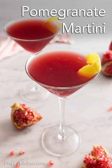 Impress your guests with this beautiful jewel-toned cocktail. This sweet and tart Pomegranate Martini is such a refreshing drink that is perfect for the holidays. Try this charmingly sweet twist on a martini the next time you throw a dinner party. Pomegranate Martini Recipe, Food On Table, Pomegranate Cocktail Recipes, Pomegranate Drinks, Martini Recipes Vodka, Pomegranate Cocktails, Pomegranate Liqueur, Pomegranate Martini, Pomegranate Recipes