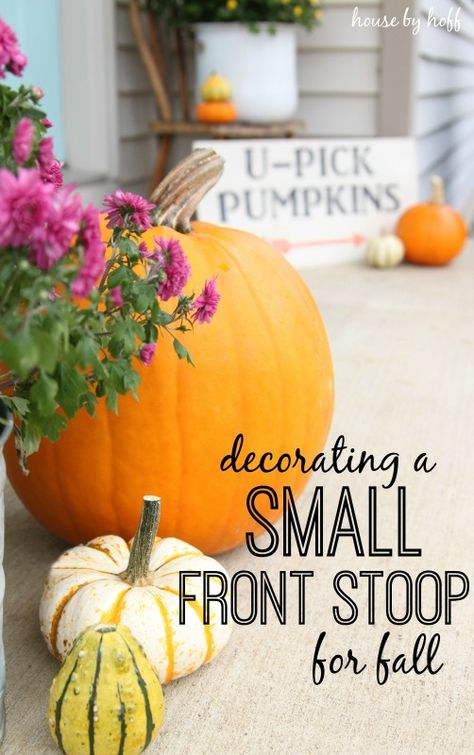 2 signs  including the  WELCOME  Decorating a Small Front Stoop for Fall - House by Hoff Porch Planter, Front Stoop, Porch Planters, Diy Front Porch, Fall Deco, Autumn Decorating, Fall Front Porch, Fall Front, Fabulous Fall