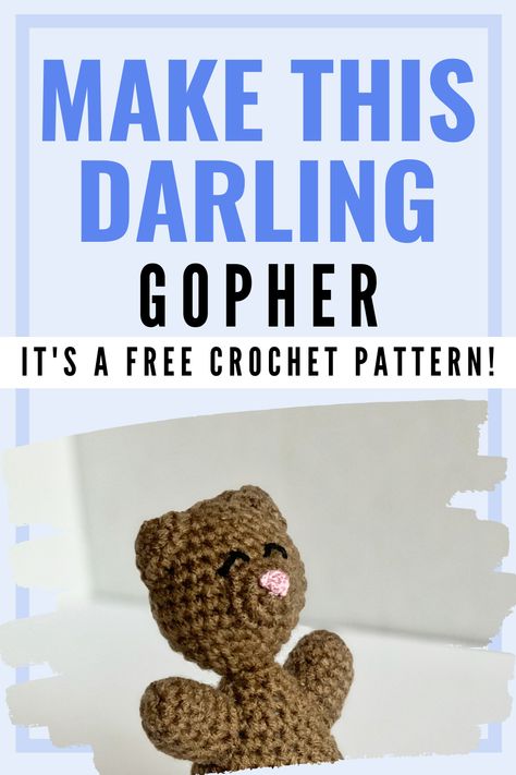 If you're looking for the perfect pocket buddy, this pocket gopher is for you! Worked up quickly using less than one skein of yarn, this crochet gopher will be ready for adventures before you know it. Check it out or pin it for later! Crochet Gopher Pattern, Crochet Critters, Quick Crochet Projects, Woodland Critters, Knitted Animals, Animal Patterns, Quick Crochet, You Know It, Boy Mom