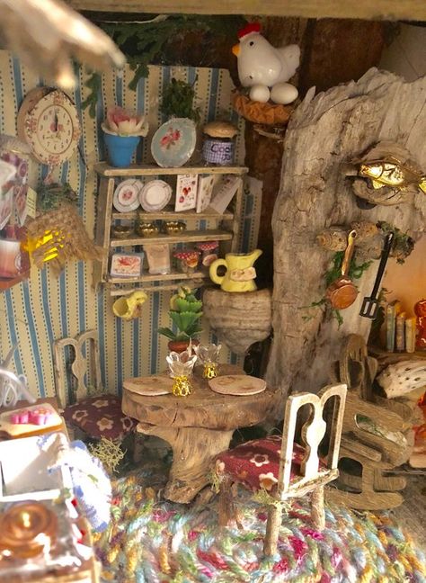 Fairy house ready to move into! A miniture world with imagination  and attention to detail, this house is a special little fairy wonder! Fairy Cottages, Fairy Dollhouse, Barn Boards, Room Box Miniatures, Fairy Boy, Fairy Room, Handmade House, Fairy House Crafts, Fairy Garden Furniture