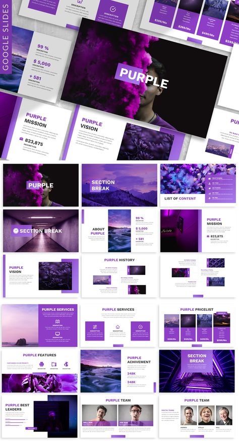 Purple Presentation Design, Slide Cover Design, Presentation Cover Design, Purple Presentation, Purple Website, Keynote Design, Colorful Website, Business Presentation Templates, Portfolio Design Layout