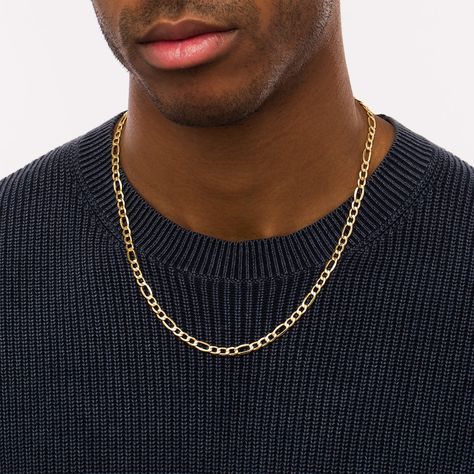 Your chic look isn't complete without this always on-trend 14K gold figaro chain necklace for men. Purchase right from this page! Have any questions? Feel free to contact me at aneesa.alli@signetjewelers.com or 330-668-5637. I would be more than happy to assist you! Happy shopping! Gold Figaro Chain, Mens Bangles, Gold Curb Chain, Chain Necklace For Men, Cool Tattoos For Guys, Figaro Chain Necklace, Curb Chain Necklace, Gold Chains For Men, Peoples Jewellers