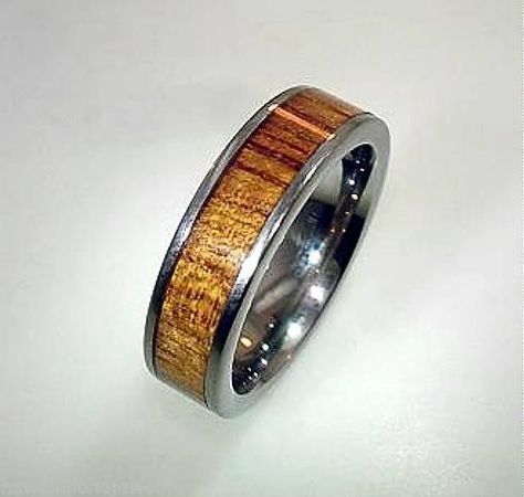 6mm Genuine Inlaid Hawaiian Acacia Koa Wood Titanium Wedding Band Ring 3 0 14 0 | eBay Wood And Tungsten Wedding Band, Men’s Wooden Wedding Band, Wood Inlay Wedding Band Men, Tungsten Koa Wood Ring, Metal Element, Koa Wood Ring, Titanium Wedding Band, Koa Wood, Wedding Band Ring