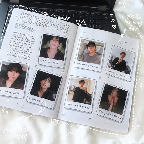 Jungkook Journal Ideas, Jungkook Journal, Bts Journal, Bullet Journal Notes, Kpop Journal, Winter Bear, Bullet Journal Mood, Scrapbook Book, Bullet Journal Aesthetic