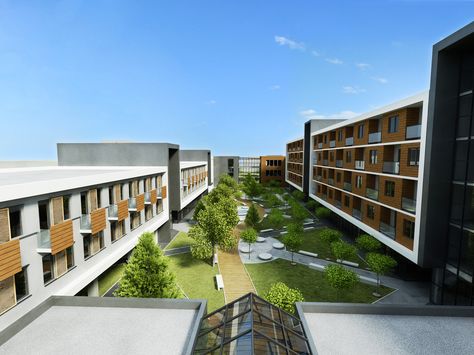 Student dormitories concept in Sofia, Bulgaria Dormitory Concept, Dormitory Exterior, Dormitory Design Architecture, Student Dormitory Design, Dormitory Design, Dormitory Building, School Dormitory, University Accommodation, Student Hostel