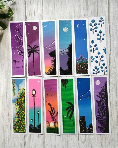 Index Card Painting, Acrylic Painted Bookmark Ideas, Book Marks Painting, Bookmark Painting Ideas Acrylic, Book Mark Drawing, Book Mark Painting Ideas, Simple Bookmark Ideas, Book Mark Painting, Gouache Bookmark