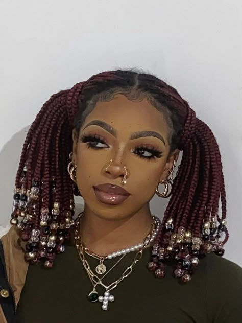 lovergirl on Twitter: "a moment… " Maroon Braids, Braids With Beads, Girls Hairstyles Braids, Braided Hairstyles For Black Women, Baddie Hairstyles, Box Braids Hairstyles, Braids For Black Hair, Black Girls Hairstyles, Aesthetic Hair