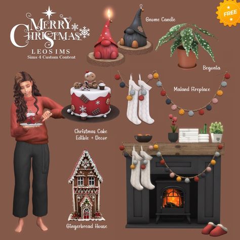 DOWNLOAD Free - No ads Merry Christmas Leo Sims, Sims 4 Seasons, Christmas City, Fireplace Christmas, Cc Furniture, Christmas Furniture, Sims 5, Free Sims, The Sims 4 Download