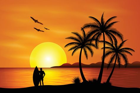 Palm Trees Landscaping, Dove Pictures, Landscape Painting Tutorial, Palm Tree Silhouette, Beach Tattoo, Tree Photo, Sunset Silhouette, Silhouette Painting, Sunset Background