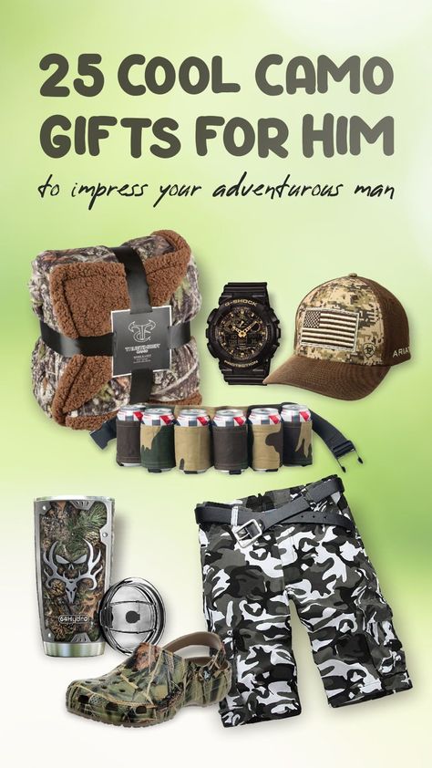 Suppose you are going to surprise your military dad or boyfriend with camo gifts, then consider you lucky to find this page. In this article, we will help you to find the best camouflage gifts for your favorite man. Let’s jump to the list! Camo Gift Basket Ideas, Army Boyfriend, Camo Gifts, Adventurous Men, Camo Shoes, Camo Men, Army Camo, Hunting Trip, Digital Camo