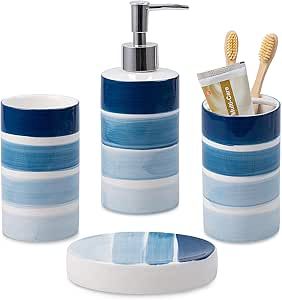 Blue Bathroom Decor Ideas, Blue Bathroom Accessories, Blue Soap, Blue Bathroom Decor, Bathroom Tumbler, Bathroom Accessories Set, Ceramic Bathroom, Soap Pump Dispenser, Decoration Styles