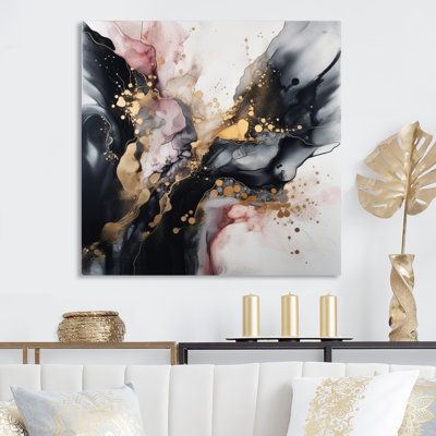 Bring contemporary abstraction to your home with this beautiful metal wall décor. This metal artwork makes it the focal point of any room or office. Size: 36" H x 36" W x 1" D | Mercer41 Kamrul - Unframed Painting on Metal in White | 36.0 H x 36.0 W x 1.0 D in | Wayfair | Home Decor Abstract Wall Art Living Room, Marble Wall Art, Living Colors, Marble Frame, Koi Art, Black And Gold Marble, Salon Ideas, Business Decor, Living Room Canvas