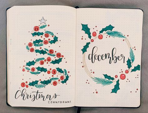 Journaling Christmas Ideas, Christmas Bujo Theme, Christmas Bujo Spread, December Cover Page Bullet Journal, December Lettering, Holiday Bullet Journal, Bujo Christmas, December Bujo Cover Page, Bullet Journal December Cover