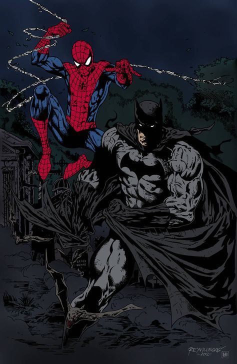 Spider-Man and Batman by Rey Villegas by edCOM02 on DeviantArt Spider Man And Batman, Batman Vs Spiderman, Dc Comics Vs Marvel, Marvel And Dc Crossover, Batman Spiderman, Batman Pictures, Spiderman Art Sketch, Drawing Cartoon Faces, Batman Artwork