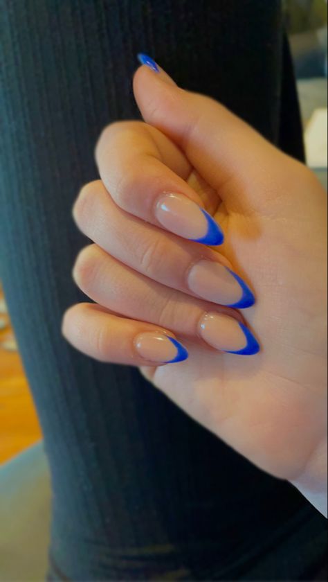 Tip Acrylic Nails Almond, French Tip Acrylic Nails Almond, Acrylic Nails Almond, Blue French Tip, French Tip Acrylics, Royal Blue Nails, Blue French Tips, French Tip Acrylic Nails, Eyes Lips Face