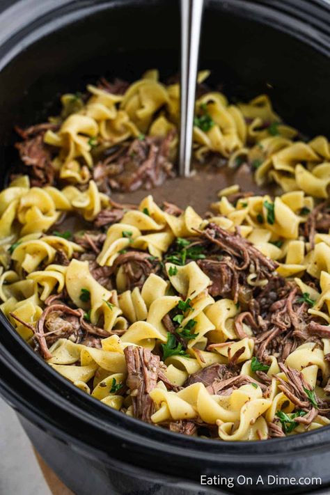 Slow Cooker Beef and Noodles - Eating on a Dime Beef Noodles Crockpot, Instant Pot Beef And Noodles, Slow Cooker Beef And Noodles, Noodles Crockpot, Beef And Noodles Crockpot, Noodles Eating, Italian Seasoning Recipe, Quick Bread Recipes Easy, Eating On A Dime