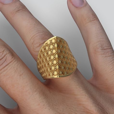 Statement gold ring made in Italy in 14k or 18k with Japanese Sashiko Pattern, Italian gold Jewelry Ring for Women Jewelry Textures Metals, Statement Gold Ring, Ladies Gold Rings, Italian Gold Jewelry, Sashiko Pattern, Gold Statement Ring, Gold Rings Jewelry, Gold Piece, Black Gift Boxes