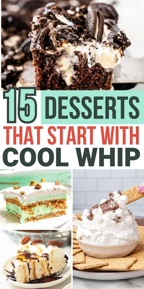 15 Irresistible Desserts That Start with Cool Whip Quick Cool Whip Desserts, Recipes With Cool Whip Desserts, Easy Cool Whip Recipes, What To Make With Cool Whip, Dessert Recipes With Cool Whip, Coolwhip Dessert Recipes Healthy, Whipped Cream Desserts Easy, Cream Cheese Cool Whip Dessert, Cool Whip And Pudding Desserts