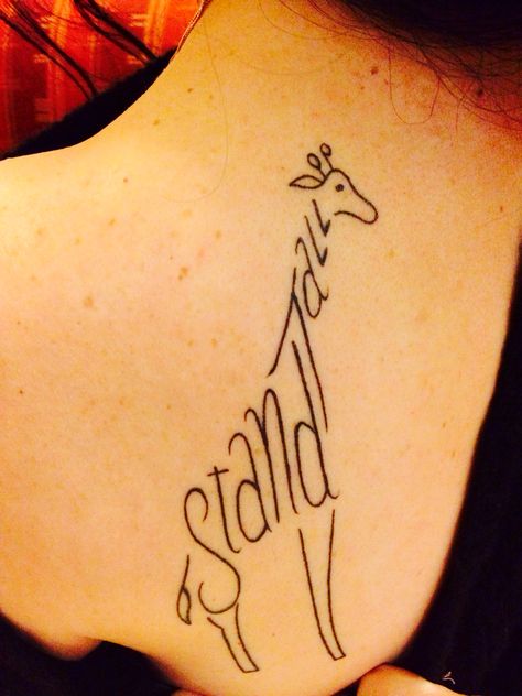 STAND TALL Giraffe tattoo, simple and strong. Love it! Stand Tall Tattoo, Girraffe Tattoo Ideas, Tall Tattoo, Small Tattoos For Guys Arm, Giraffe Tattoo, Hd Tattoos, Small Feminine Tattoos, Small Sister Tattoos, Unique Tattoos For Women