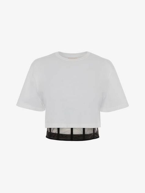 Women’s T-shirts & Sweatshirts | Alexander McQueen US Alexander Mcqueen Shirt, Corset T Shirt, Alexander Mcqueen White, Black Alexander Mcqueen, Fotografi Digital, White Corset, Cropped T Shirt, Kpop Fashion Outfits, Women Corset