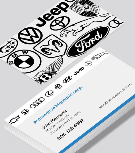 All makes and models. Automotive mechanic service business card Mechanic Logo Design Ideas, Car Business Card, Car Mechanic Logo, Auto Parts Logo Design Ideas, Car Service Business Card, Mechanic Business Cards, Mechanic Business Cards Design, Garage Business, Automotive Business Cards