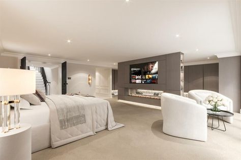 Bedroom With Tv And Sofa, Fireplace Under Tv, Fireplace In Bedroom, Bedroom With Tv, Bedroom With Fireplace, Big Bedroom, Under Tv, Bedroom Couch, Big Bedrooms