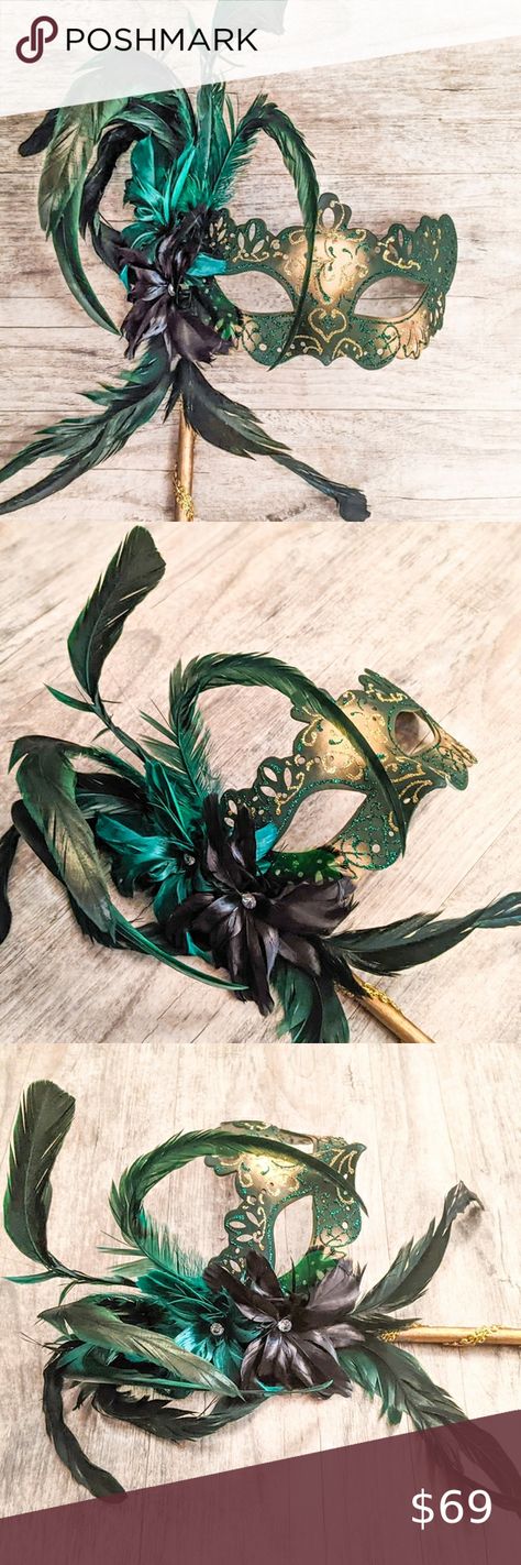 Venetian Cat Eye Ladies Masquerade Ball Mask on a Stick in Dark Emerald … Green Gold Masquerade Mask, Green Masquerade Dress And Mask, Emerald Masquerade Mask, Emerald Green Masquerade Dress, Dark Green Masquerade Mask, Masquerade Themed Wedding, Emerald Green Masquerade Mask, Quinceanera Themes Masquerade, Mascarade Ball Dresses