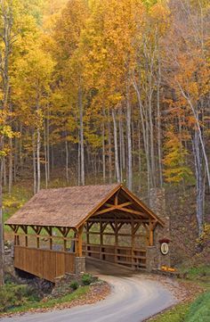 Old Bridges, Wooden Bridge, Covered Bridge, Country Scenes, Autumn Scenery, Old Barns, Fall Pictures, Covered Bridges, Fall Foliage