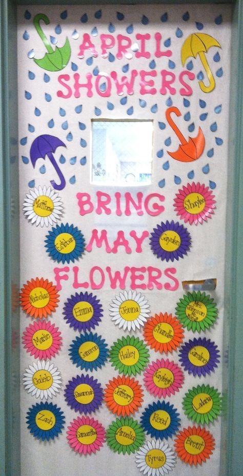 Our classroom door: April/ May decor' Spring Classroom Door, Classroom Door Ideas, Classroom Door Decorating, Preschool Door, Easter Classroom, Spring Door Decoration, School Door Decorations, Spring Classroom, Preschool Bulletin