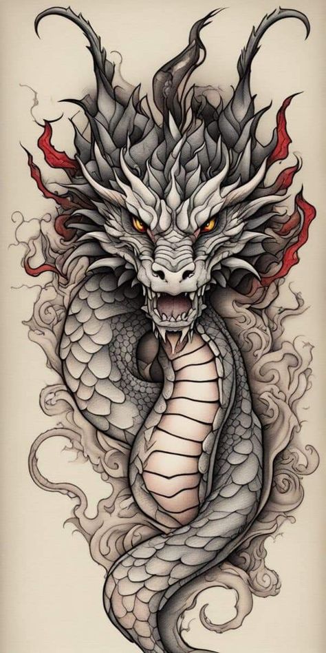 Dragon Skull Tattoo Design, Mythical Tattoo Ideas, Japanese Dragon Head Tattoo, Dragon Tattoo Color, Colorful Dragon Tattoo, Dragon Tattoo Upper Arm, Tony Tattoos, Dragon Eye Tattoo, Mythical Creatures Tattoo