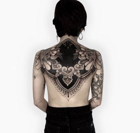 Black Out Tattoo Back, Upper Back And Neck Tattoo, Black Work Back Tattoo, Cover Up Tattoos For Women, Floral Back Tattoos, Backpiece Tattoo, Upper Back Tattoos, Airplane Tattoos, Girl Back Tattoos