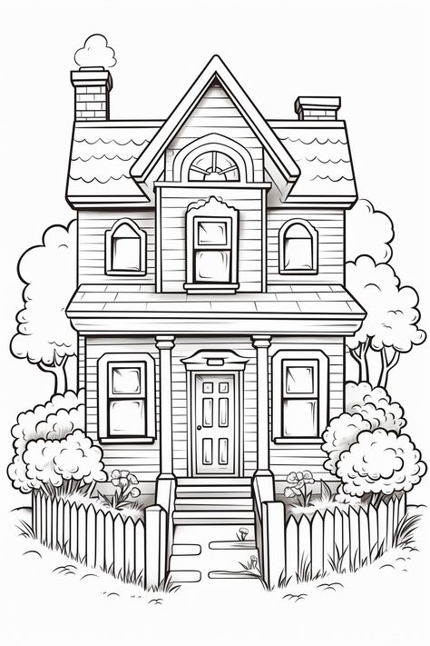 House Colouring Pages Free Printable, House Coloring Pages For Kids, Coloring Aesthetic, Rose Drawing Simple, House Coloring Pages, Printable House, House Colouring Pages, Detailed Coloring Pages, Adult Colouring Pages