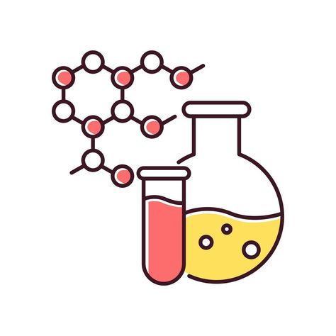 Chemistry RGB color icon. Science and medicine research. Biochemistry and pharmacology. Chemical liquid in glass flask. Protein molecules, cells connection. Isolated vector illustration Science Vector Illustration, Chemistry Illustration, Science Lab Decorations, Chemistry Posters, Science Cells, Medicinal Chemistry, Science Birthday, Glass Flask, Biology Art