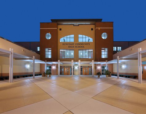 Suncoast Community High School Florida High School, School Building Design, School Entrance, Riviera Beach, Florida Life, Public High School, School Building, Main Entrance, Miami Florida