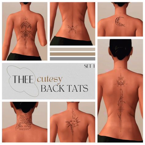 Thee Cutesy Collection: Set 1 | Thee Cutesy Back Tats | Patreon Free Patron Sims 4 Cc, Sims 4 Body Piercings Cc, Sims 4 Back Tattoo Cc, Back Tats, Sims 4 Tattoos, Sims 4 Challenges, Sims 4 Cas Mods, The Sims 4 Skin, Pelo Sims