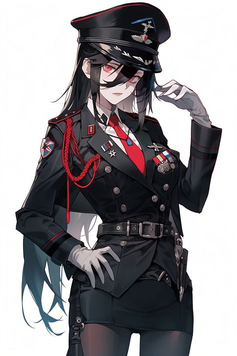 Anime Navy Officer, General Art Military, Cyberpunk Uniform, Military Anime Woman, Anime Military Female, Female Pilot Uniform, Military Character Design, Military Outfits Women, Anime Military Uniform