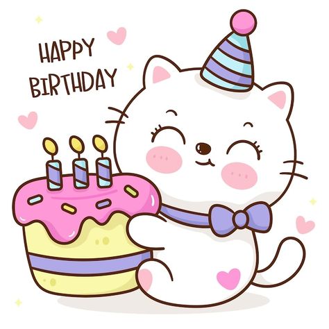 Vector cute cat party hug birthday cake | Premium Vector #Freepik #vector #cute-cartoon #funny-cartoon #cute-illustration #cartoon-art Happy Birthday Torte, Cartoon Birthday Cake, Happy Birthday Drawings, Birthday Doodle, Cake Drawing, Doodle Background, Holiday Activities For Kids, Birthday Cartoon, Cat Hug