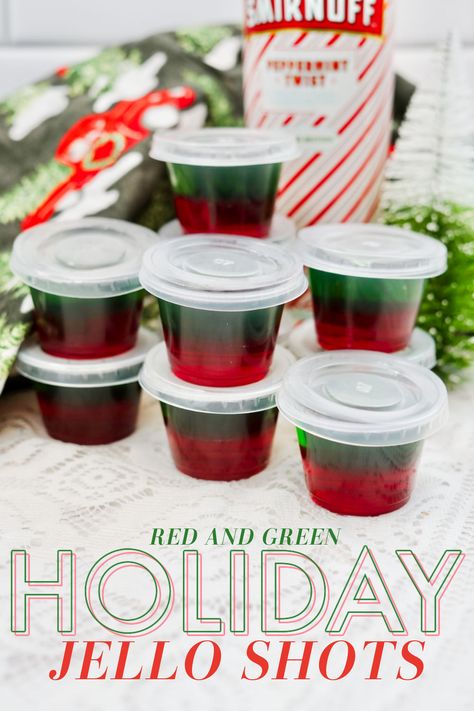 These red and green Jello shots are the perfect festive Jello shot to wow your guests at your Christmas party. Not only are they cool to look at, they taste good too! Christmas Party Shots, Green Jello Shots, Vodka Jello Shots, Holiday Jello Shots, White Jello, Easy Jello Shots, Jello Shots Vodka, Peppermint Vodka, Green Jello