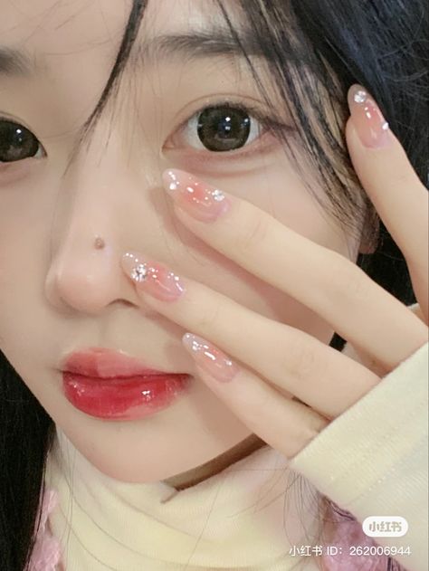 Kpop Idols Nail Designs, Korean Idol Nails, Chinese Jelly Nails, Jelly Nails Aesthetic, Kpop Idols Nails, Kpop Idol Nails, Korean Jelly Nails With Gems, Korean Nails Purple Jelly, Idol Nails