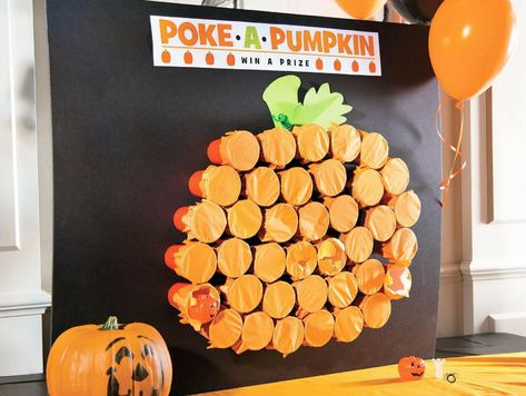 Poke-a-Pumpkin Halloween Party Game | Fun365 Poke A Pumpkin, Pumpkin Game, Pumpkin Games, Halloween Party Snacks, Halloween Crafts For Toddlers, Halloween Treats For Kids, Halloween Fest, Halloween House Party, Halloween Games For Kids