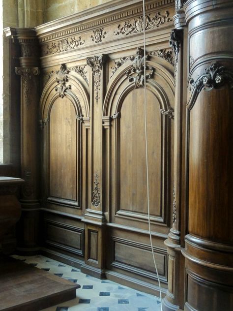 Historic Wall Paneling, Victorian Wall Panelling, Victorian Woodwork, Vintage French Furniture, Luxury Mansions Interior, Castle Decor, Wainscoting Panels, Victorian Wall, Gothic Furniture