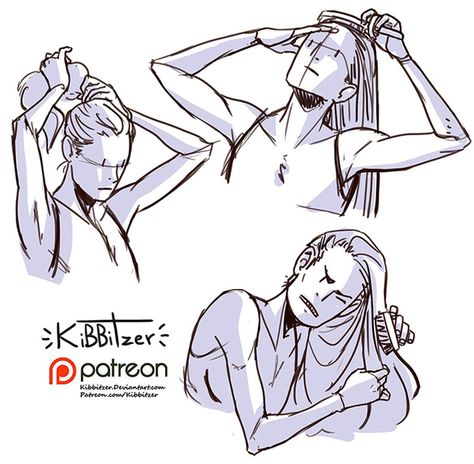 Brushing Hair Pose Reference Drawing, Concerned Drawing Reference, Stepping Back Pose Reference, Combing Hair Illustration, Doing Hair Reference, Pulling Hair Back Reference, Eating Lollipop Pose Reference Drawing, Pulling Hair Up Drawing Reference, Fixing Hair Pose Reference