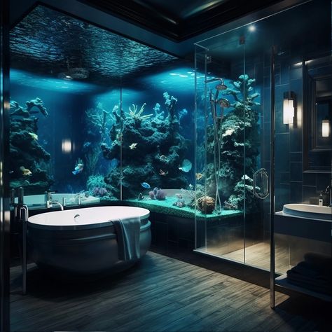 Aquarium Interior Design Inspiration - Alligator Media Large Home Aquarium, Luxury Home Aquarium, House With Aquarium, Aquarium In Bathroom, Giant Aquarium In House, In House Aquarium, Large Aquarium In Living Room, Big Home Aquarium, Underwater Interior Design