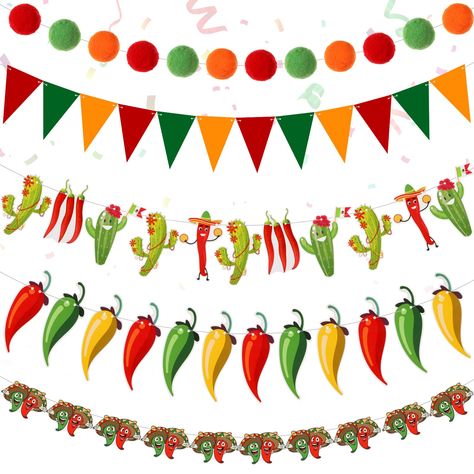 PRICES MAY VARY. Package Content: you will receive 5 pieces of chili pepper party decorations, include 1 fall pompom ball garland, 1 pennant banner, and 3 chili pepper party banners; They will make a charming addition to your home, and they're suitable for decorating friends' gatherings Suitable Materials and Sizes: the chili pepper party banner is made of quality thick cards, measuring about 9.8 ft / 3 meters long, long enough to meet the needs of the various chili party; And the chili pompom b Taco Themed Birthday Party Decorations, Taco Themed Birthday Party, Pepper Decorations, Chili Party, Mexican Party Decorations, Fiesta Theme, Ball Garland, Pennant Banner, Mexican Party