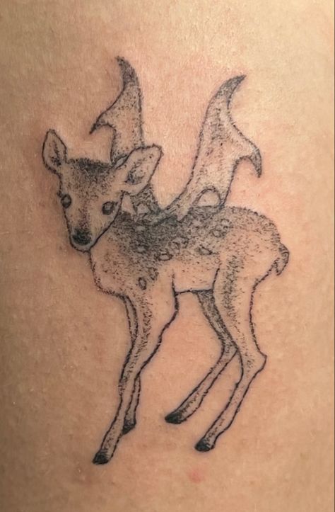 Deer Fawn Tattoo, Deer Leg Tattoo, Two Headed Deer Tattoo, Cute Deer Tattoo, Deer Tattoos For Women, Coquette Tattoo, Fawn Tattoo, Deer Tattoos, Hand Poke Tattoo